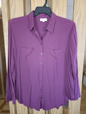 LOFT Sz XL Purple Button-Down Blouse
